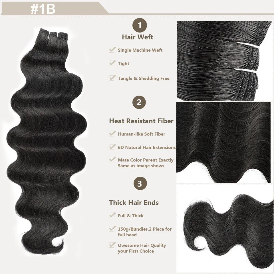 Magicae Ginger Orange Brown 30Inches 200grams Body Wave Bundles Hair Extensions High Temperature Synthetic Wavy Purple Highlight