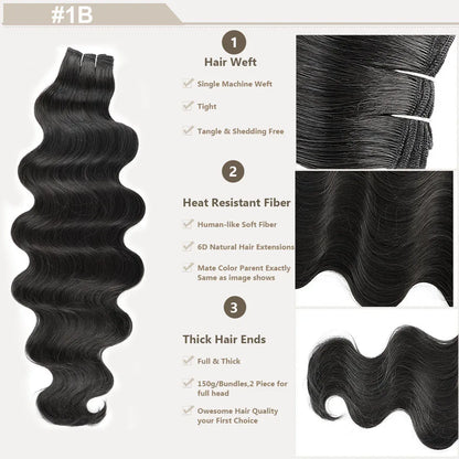 Magicae Ginger Orange Brown 30Inches 200grams Body Wave Bundles Hair Extensions High Temperature Synthetic Wavy Purple Highlight