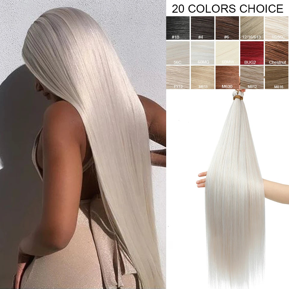 28Inches Colored Silver 3Pcs Twist Crochet Braiding Hair Extension High Temperature 300g Straight Bundle Synthetic PonyTail Hair