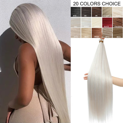 28Inches Colored Silver 3Pcs Twist Crochet Braiding Hair Extension High Temperature 300g Straight Bundle Synthetic PonyTail Hair