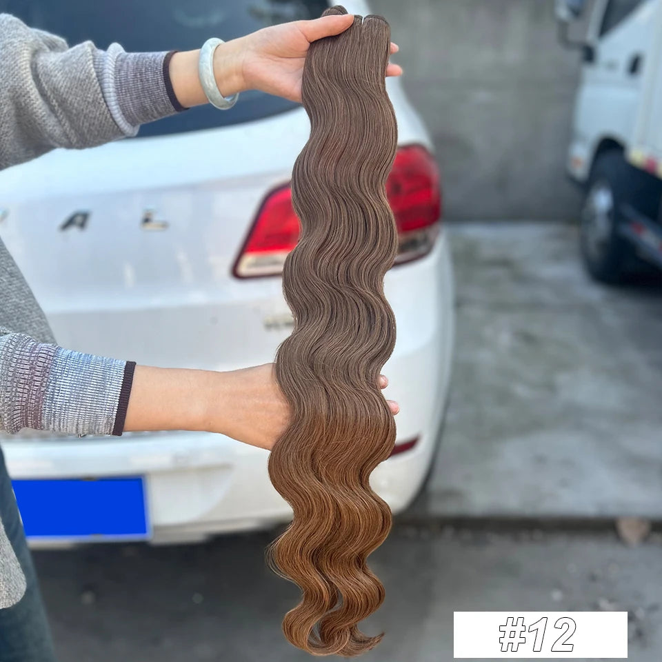 Magicae Dark Brown Brazilian Body Wave Bundles Colored Natural Synthetic Hair Extension High Temperature Brown 26" 30" Thick