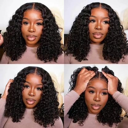 Deep Wave Bob Wig Human Hair Lace Front Wigs For Black Women Human Hair  Invisible Lace Wigs 200 Density 13x4 #1B Natural Black