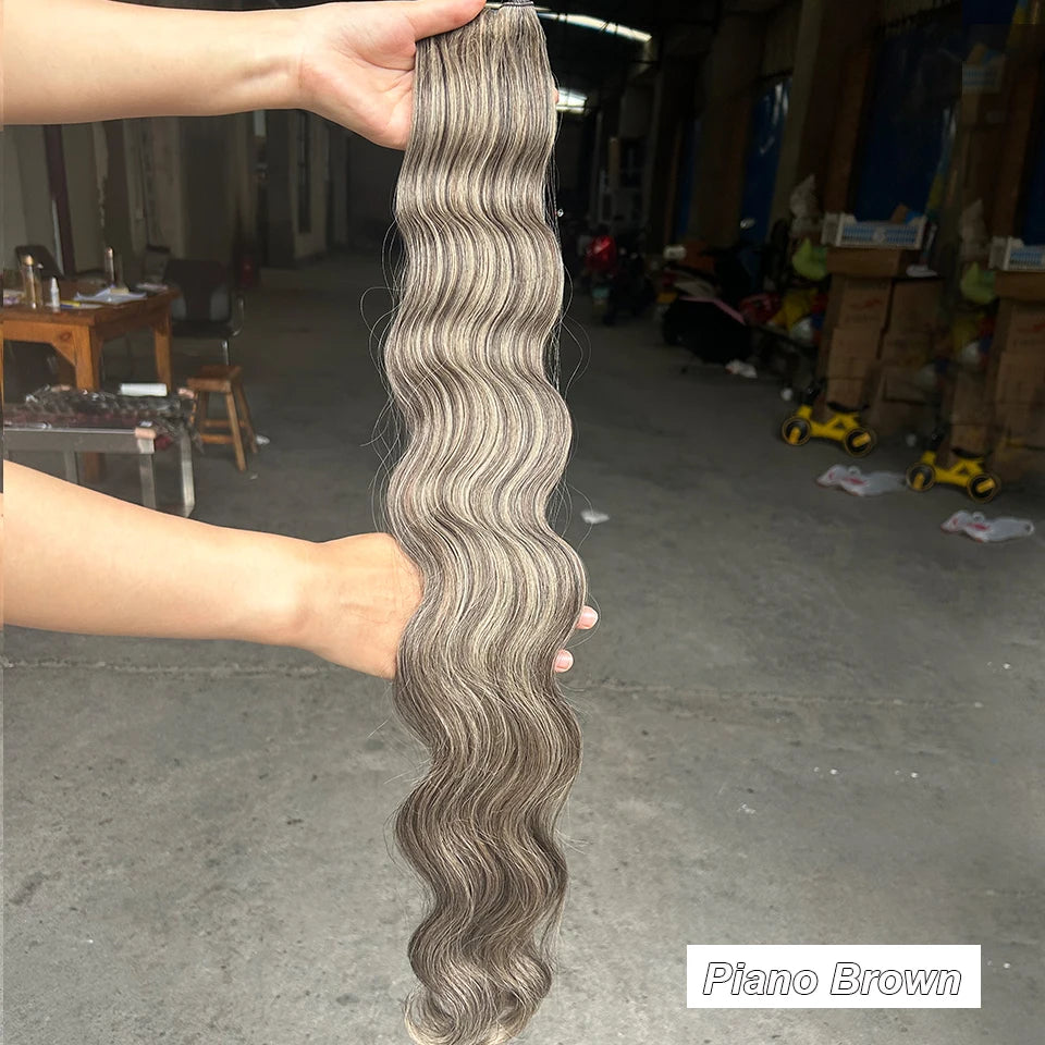 Magicae Dark Brown Brazilian Body Wave Bundles Colored Natural Synthetic Hair Extension High Temperature Brown 26" 30" Thick