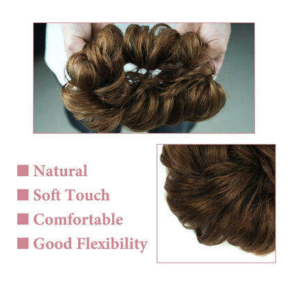 Curly Hair Bun Extensions Elastic Hair Hairpieces Natural Color Chignon Donut Updo Pieces for Women Remy Hair Extensions