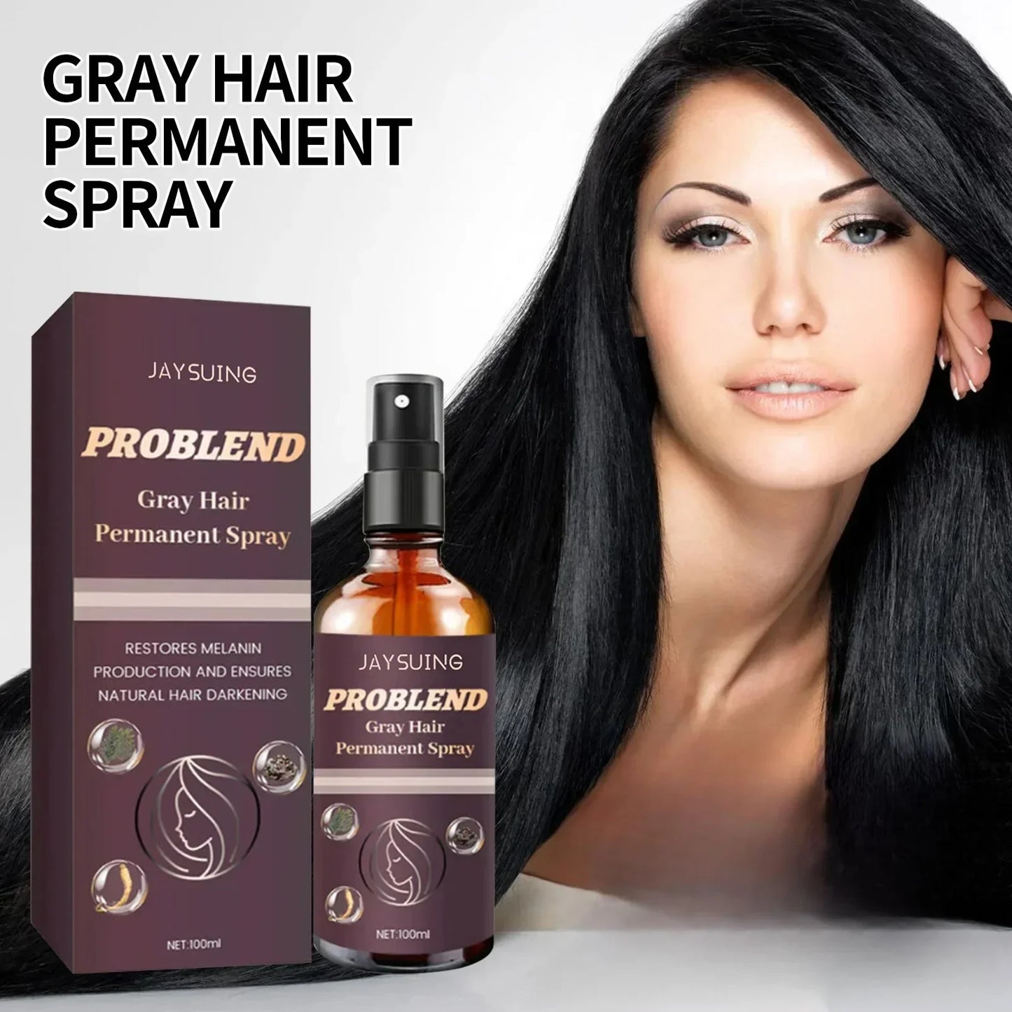 Hair Darkening Spray White Gray Hair To Black Melanin Repair Anti Loss Scalp Nourishing Strengthen Hair Roots Glitter Serum