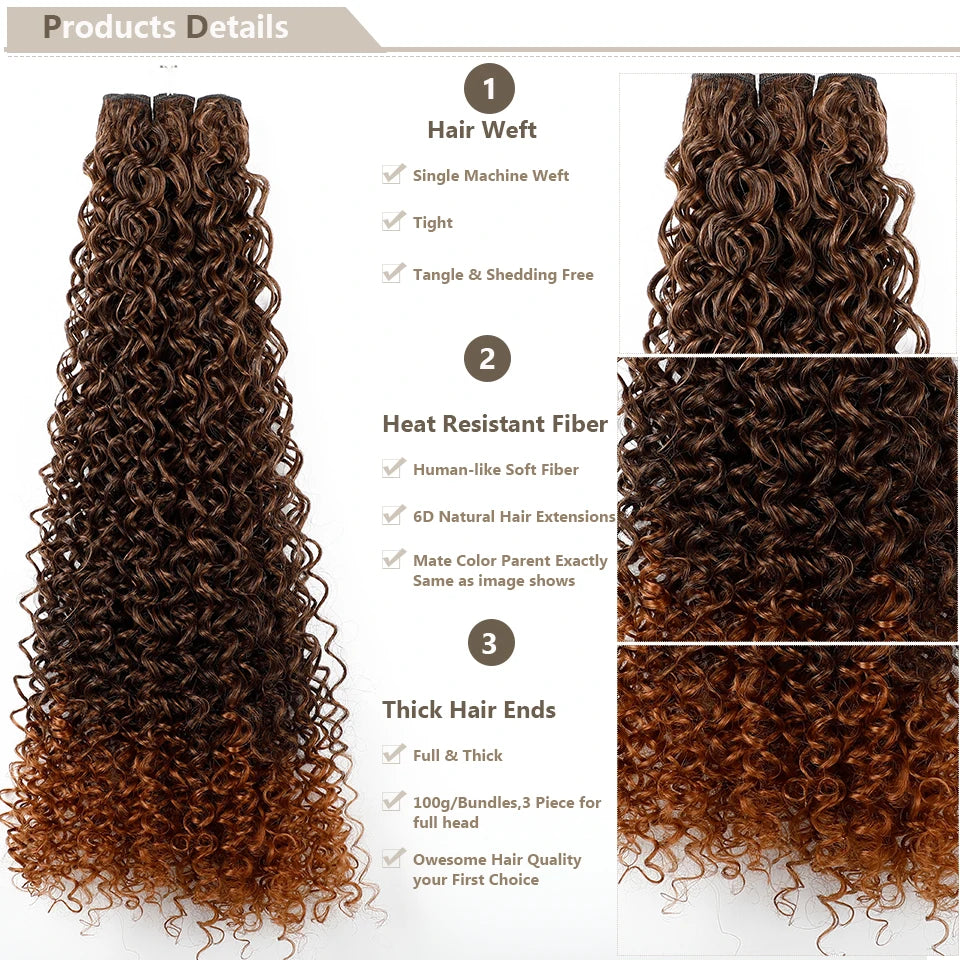 Magicae 30Inch Ombre T1B/30 Jerry Curly Synthetic Hair Extensions Heat Resistant Fiber Water Kinky Curly Human-Like Weave Bundle