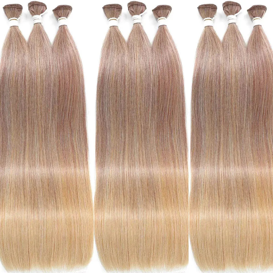 30inch Straight Hair Extensions Synthetic Smooth Ombre Hair Weaving 26 inches brown Synthetic Straight Hair Bundles Full To End