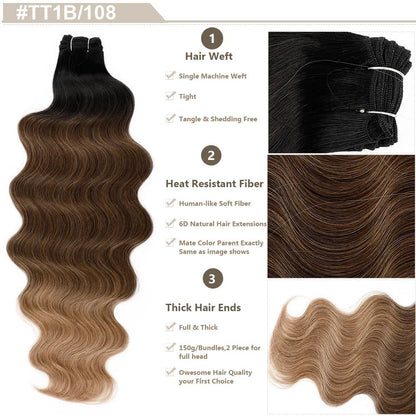 Magicae Ombre Bio Body Wave Hair Bundles 26"/30" Synthetic Hair Extensions Heat Resistant Soft Fiber Hair Weaving