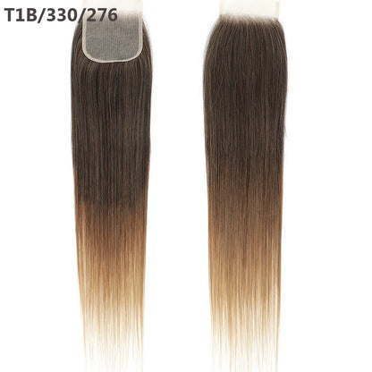 22inches Straight 4X4 Lace Closure Ombre Blond 27/613 Brown High Temperature Synthetic Heat Resistant Fiber Pre-Plucked Closure