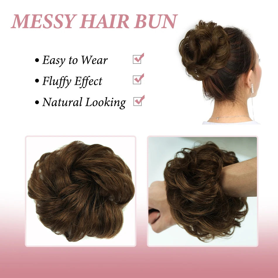 Curly Hair Bun Extensions Elastic Hair Hairpieces Natural Color Chignon Donut Updo Pieces for Women Remy Hair Extensions