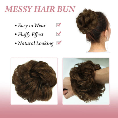 Curly Hair Bun Extensions Elastic Hair Hairpieces Natural Color Chignon Donut Updo Pieces for Women Remy Hair Extensions