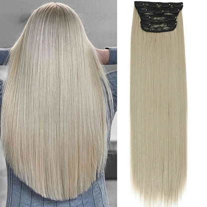 24 Inches 200grams Blond 27/613 Clips In Straight Hair Extensions 4Pcs/lot Heat Resistant Soft Natural Bio Human-Like Colored