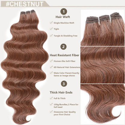Magicae Ginger Orange Brown 30Inches 200grams Body Wave Bundles Hair Extensions High Temperature Synthetic Wavy Purple Highlight