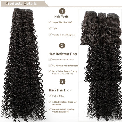30inches Black Jerry Curly Synthetic Hair Extensions Heat Resistant Fiber Human-Like Soft Kinky Curly Fake Hair Weave Bundles