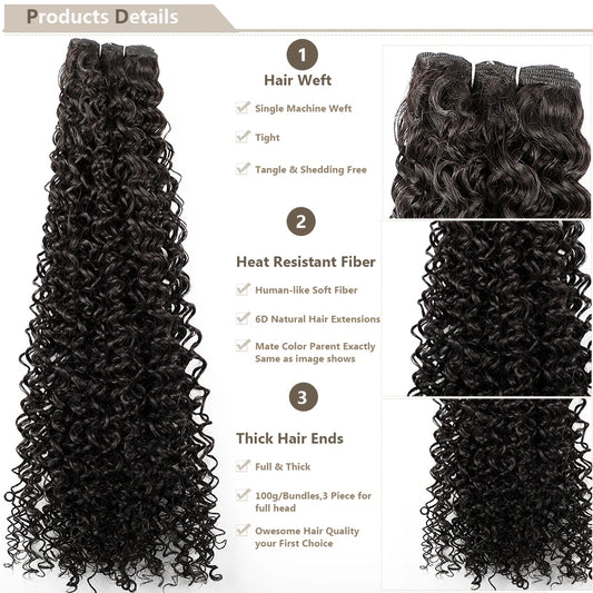 30inches Black Jerry Curly Synthetic Hair Extensions Heat Resistant Fiber Human-Like Soft Kinky Curly Fake Hair Weave Bundles