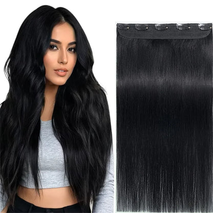 One Piece Clip in Hair Extensions Human Hair Dark Black Clip in Human Hair 24inch 3/4 Full Head Straight Remy Hair 5 Clips