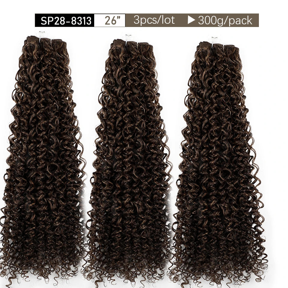 30Inches Water Wave Jerry Curly Synthetic Hair Bundles Heat Resistant Fiber Bio Fiber Soft Natural Black Fake Hair Extensions