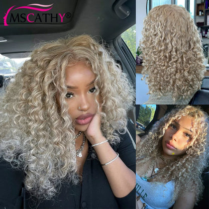 250% Glueless Ash Blonde Colored Kinky Curly Human Hair Wigs For Women 13x4 13x6 Afro Kinky Curly Transparent Lace Frontal Wigs