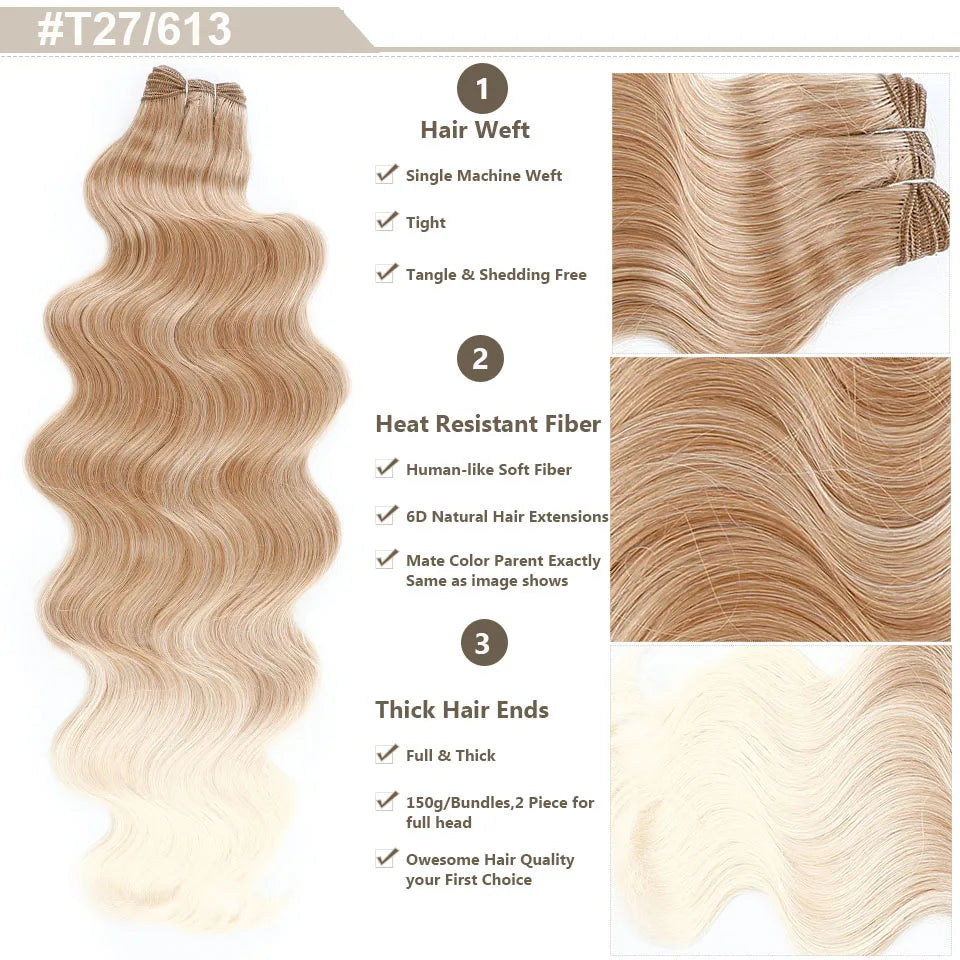 Magicae Ombre Bio Body Wave Hair Bundles 26"/30" Synthetic Hair Extensions Heat Resistant Soft Fiber Hair Weaving