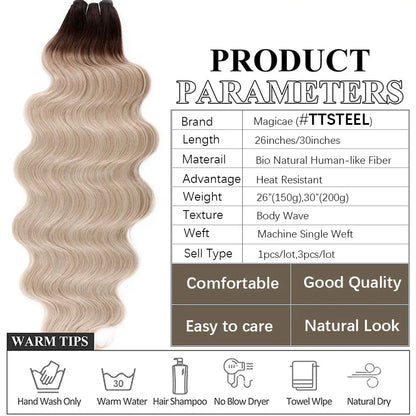 Magicae 30Inches 200grams Blond 27/613 Bio Body Wave Hair Weave Bundles High Temperature Synthetic Soft Natural Human-Like Hair