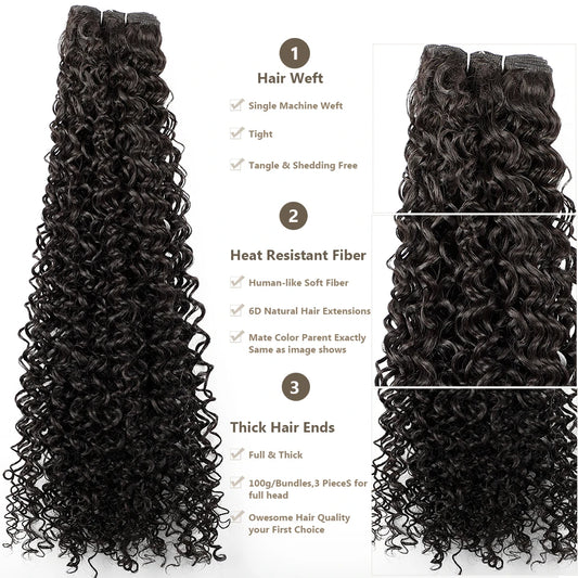 30Inches Water Wave Jerry Curly Synthetic Hair Bundles Heat Resistant Fiber Bio Fiber Soft Natural Black Fake Hair Extensions