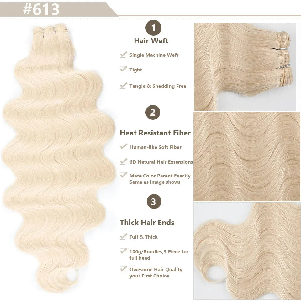Magicae Ombre Bio Body Wave Hair Bundles 26"/30" Synthetic Hair Extensions Heat Resistant Soft Fiber Hair Weaving