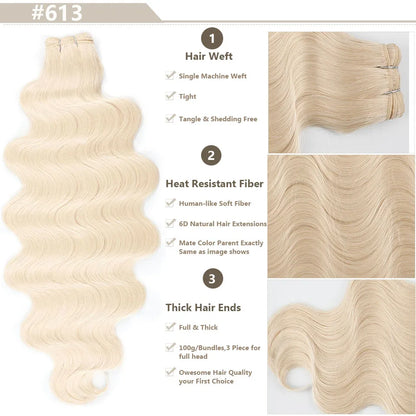 Magicae Ombre Bio Body Wave Hair Bundles 26"/30" Synthetic Hair Extensions Heat Resistant Soft Fiber Hair Weaving