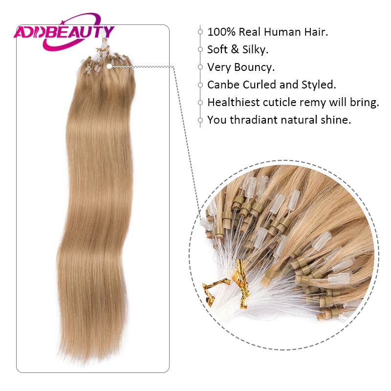 Straight Human Hair Extensions for Women 50pcs Fishing Line Hair Extension Brazilian Remy Hair Micro Loop Invisible Natural Hair