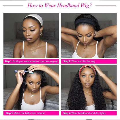 Headband Wig Human Hair Kinky Curly Glueless Wig Full Machine Made Curly Headband Bob Wig 36 Inches Human Hair Wigs for Women