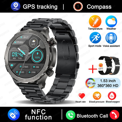 2025 New Bluetooth Call Smart Watch Woman AMOLED HD Screen Heart Rate NFC IP68 Waterproof GPS Sports BT Call Smart Watch For Men