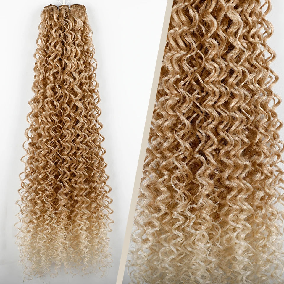 Magicae 30Inches Colored Ombre 30# Kinky Curly Bundles Bio Water Synthetic Blond 27/613 Hair Extensions Heat Resistant Fiber