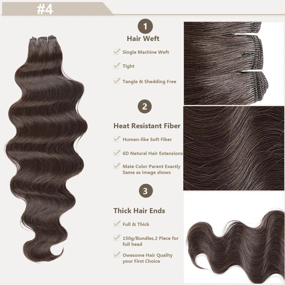 30Inches 200Grams Chocolate Ombre Brown 6# Highlight Blond 27/30/613 Bio Body Wave Hair Weave Bundles High Temperature Synthetic