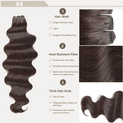 30Inches 200Grams Chocolate Ombre Brown 6# Highlight Blond 27/30/613 Bio Body Wave Hair Weave Bundles High Temperature Synthetic