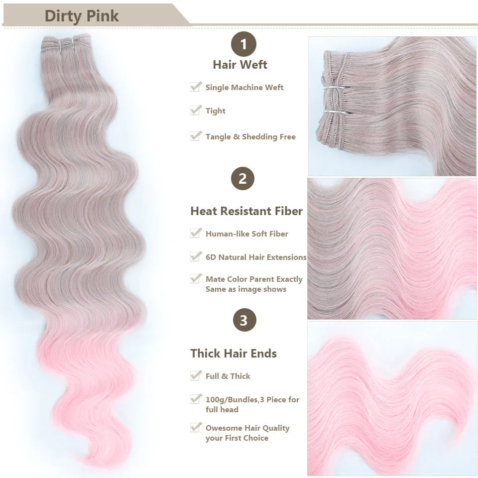 Magicae Ginger Orange Brown 30Inches 200grams Body Wave Bundles Hair Extensions High Temperature Synthetic Wavy Purple Highlight