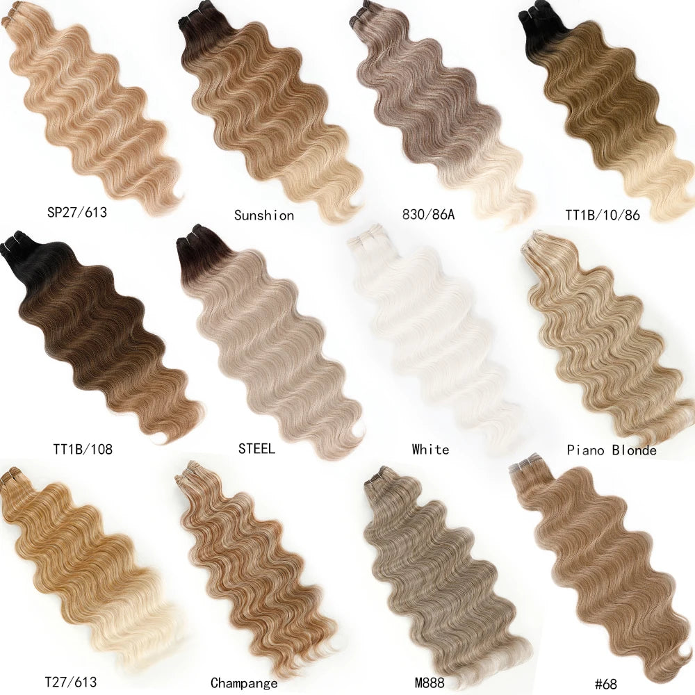 30Inches 200Grams Chocolate Ombre Brown 6# Highlight Blond 27/30/613 Bio Body Wave Hair Weave Bundles High Temperature Synthetic