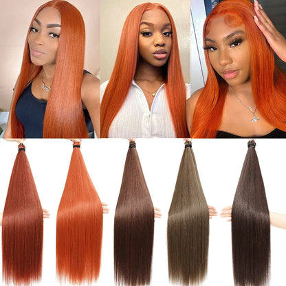 28â€ Orange Brown Twist Crochet Braiding Hair Extensions High Temperature Straight Hair Bundle Synthetic Pony Tail Hair For Women