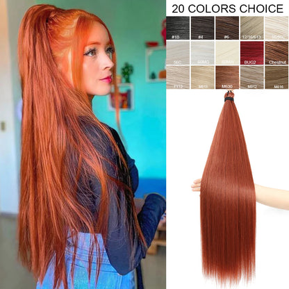 28â€ Orange Brown Twist Crochet Braiding Hair Extensions High Temperature Straight Hair Bundle Synthetic Pony Tail Hair For Women
