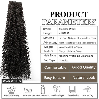 Magicae 30Inches Colored Ombre 30# Kinky Curly Bundles Bio Water Synthetic Blond 27/613 Hair Extensions Heat Resistant Fiber