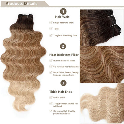 30Inches Ombre Chocolate Brown 6# Blond 613 Body Wave Bundles Soft Nature Synthetic Bio Human-Like Hair Extension Heat Resistant