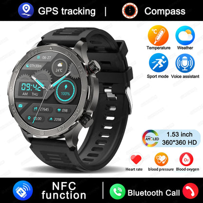 2025 New Bluetooth Call Smart Watch Woman AMOLED HD Screen Heart Rate NFC IP68 Waterproof GPS Sports BT Call Smart Watch For Men