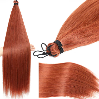 28â€ Orange Brown Twist Crochet Braiding Hair Extensions High Temperature Straight Hair Bundle Synthetic Pony Tail Hair For Women