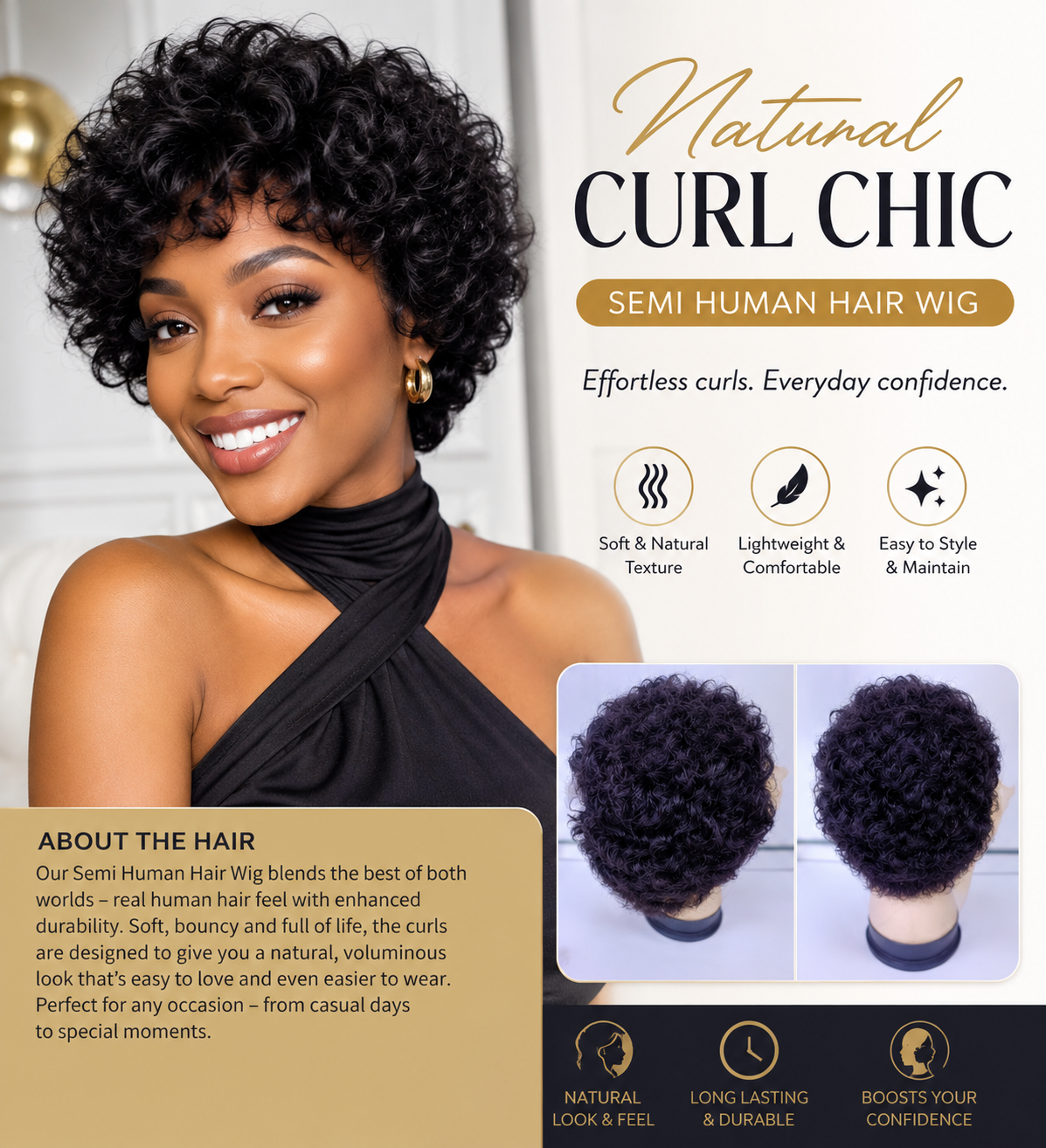 Luxe Curly Chic – Premium Semi-Human Curly Wig