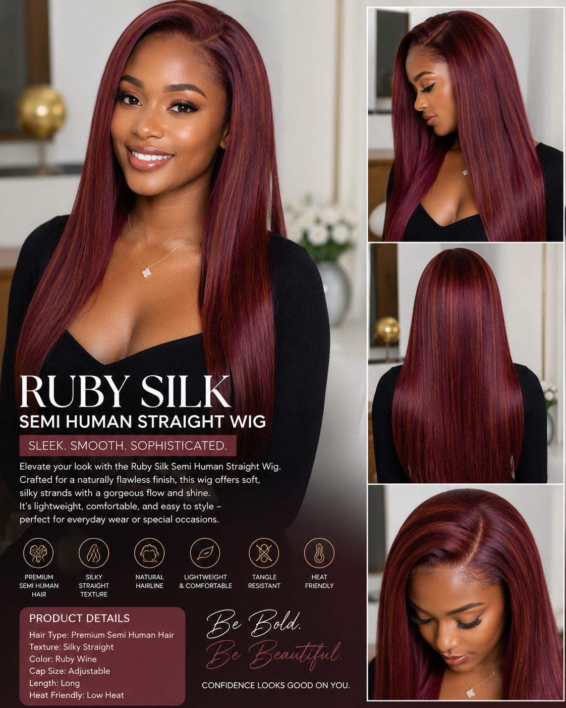 Ruby Luxe – Premium Semi-Human Straight Lace Front Wig