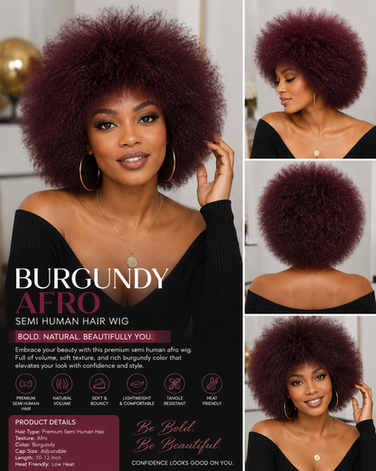 Burgundy Crown – Premium Semi-Human Afro Wig