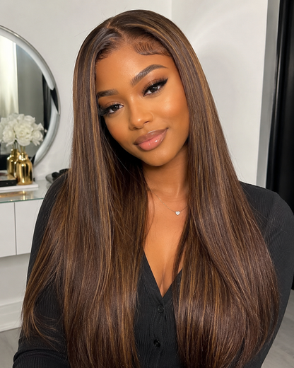 Semi Human Straight Highlight Wig – Natural Brown