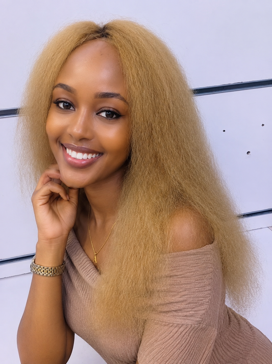 Semi Human Blonde Kinky Straight Wig – Natural Volume & Everyday Glam