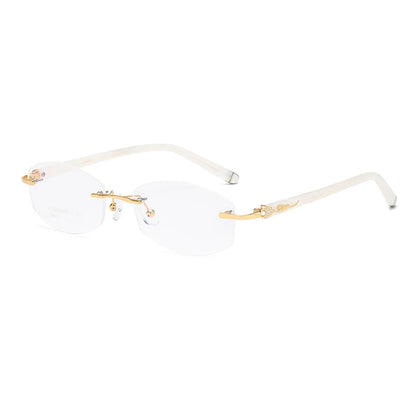 ZIROSAT 58069 Alloy Tint Lenses Myopia Glasses Reading Glasses Diamond Cutting Rimless Titanium Glasses Frame for Women