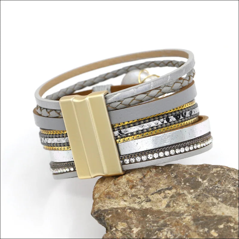 VONNOR Women Bracelet Jewelry Multilayer Leather Rope Chain Alloy Inlaid Rhinestone Bracelets Female Accessories Dropshipping