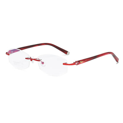 ZIROSAT 58069 Alloy Tint Lenses Myopia Glasses Reading Glasses Diamond Cutting Rimless Titanium Glasses Frame for Women