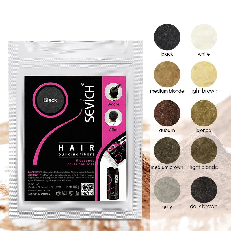 Sevich 10 colors hair fiber thicken powder 100g refill bag hair loss products hair building fibers powders